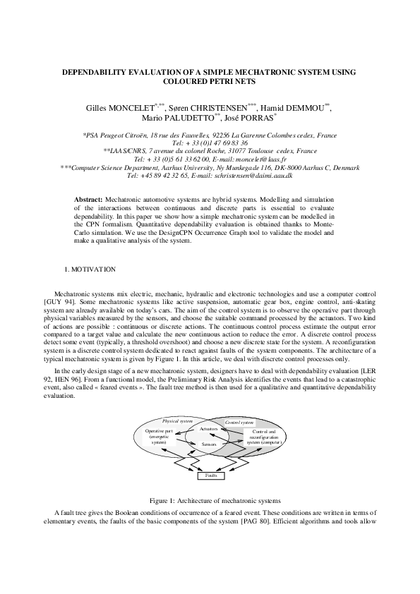 (PDF) Dependability evaluation of a simple mechatronic system using ...