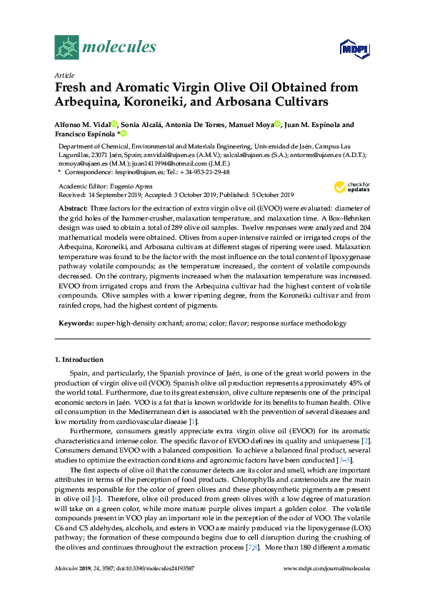 (PDF) Fresh and Aromatic Virgin Olive Oil Obtained from Arbequina ...