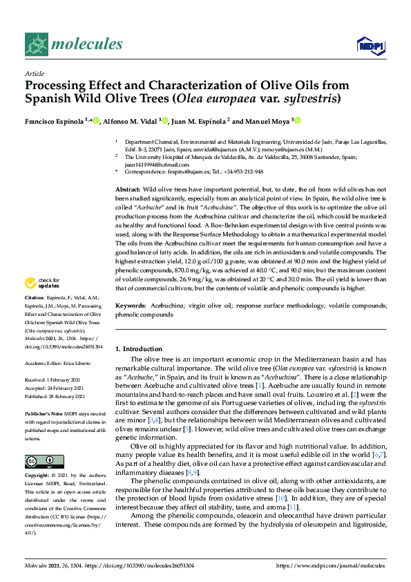 (PDF) Processing Effect and Characterization of Olive Oils from Spanish ...