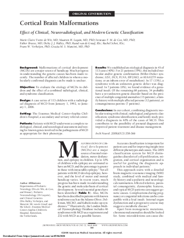 (PDF) Cortical Brain Malformations