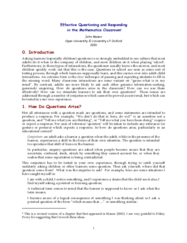 (PDF) Minding your Qs and Rs: effective questioning and responding in ...