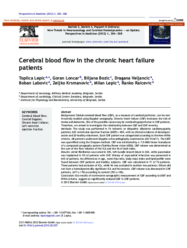 (PDF) Cerebral blood flow in the chronic heart failure patients