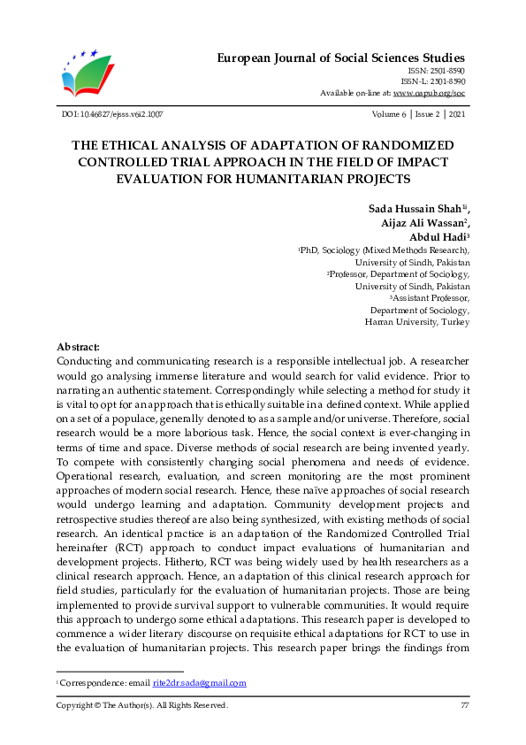 (PDF) The Ethical Analysis of Adaptation of Randomized Controlled Trial ...