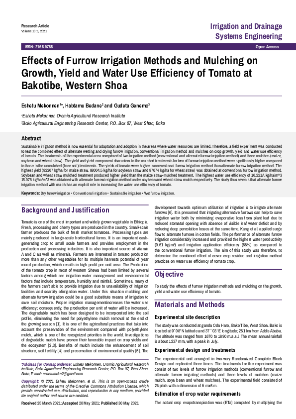(PDF) Effects of Furrow Irrigation Methods and Mulching on Growth ...
