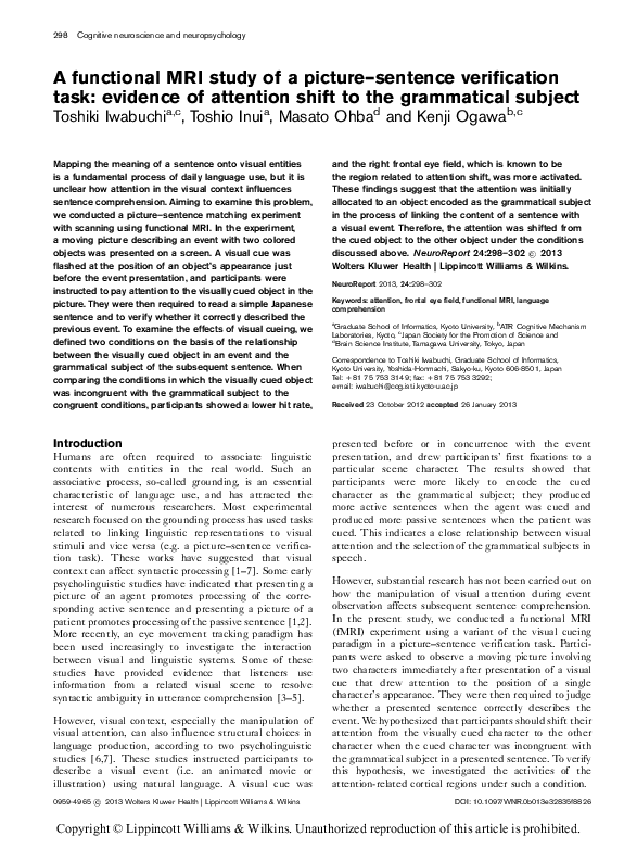 (PDF) A functional MRI study of a picture–sentence verification task