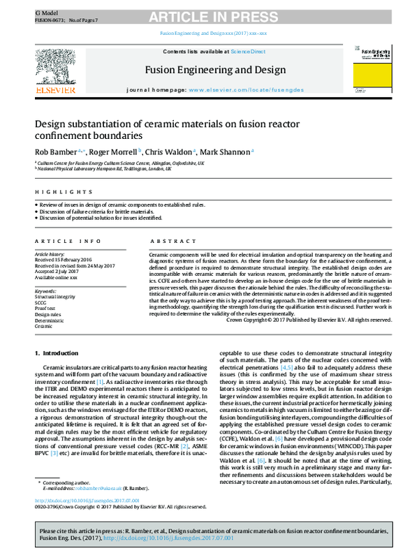 (PDF) Design substantiation of ceramic materials on fusion reactor ...