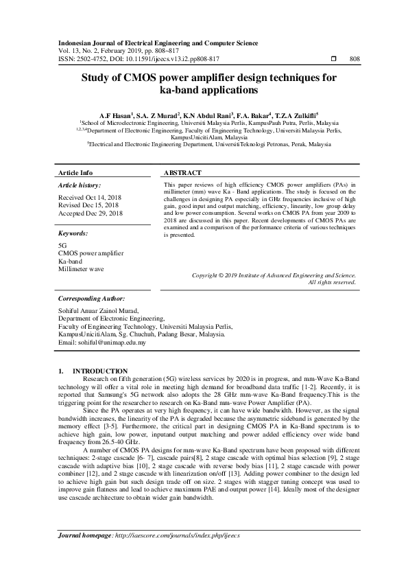(PDF) Study of CMOS power amplifier design techniques for ka-band ...