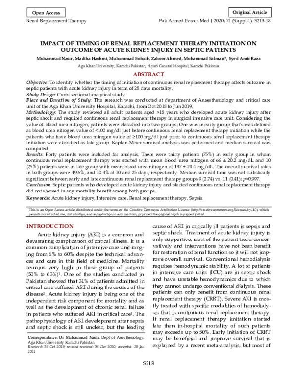 (PDF) Impact of Timing of Renal Replacement Therapy Initiation on ...