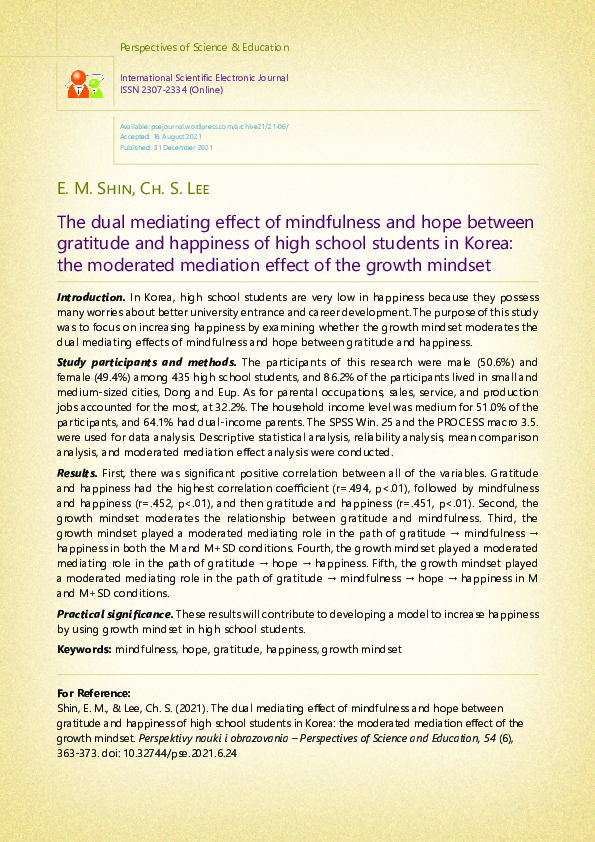 (PDF) The dual mediating effect of mindfulness and hope between ...