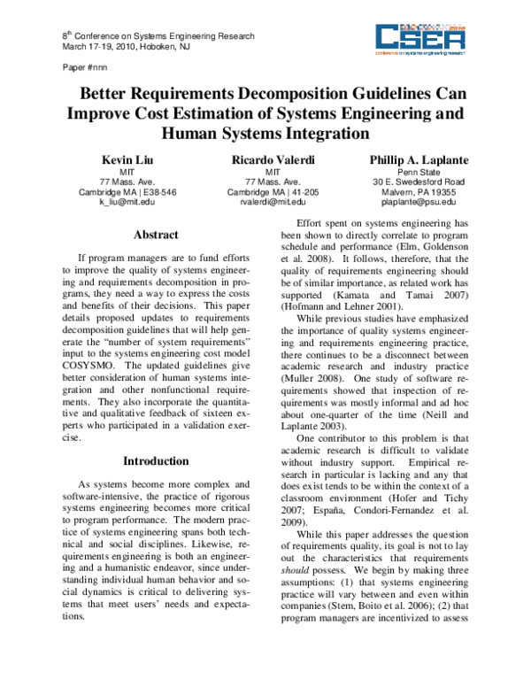 (PDF) Better Requirements Decomposition Guidelines Can Improve Cost ...