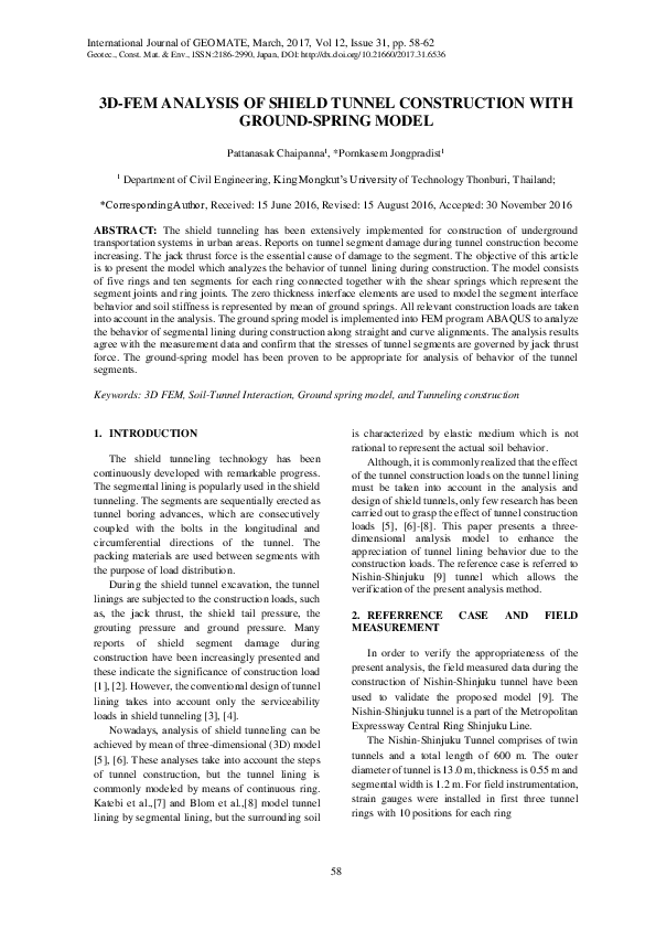 (PDF) 3D-FEM Analysis of Shield Tunnel Construction with Ground-Spring ...
