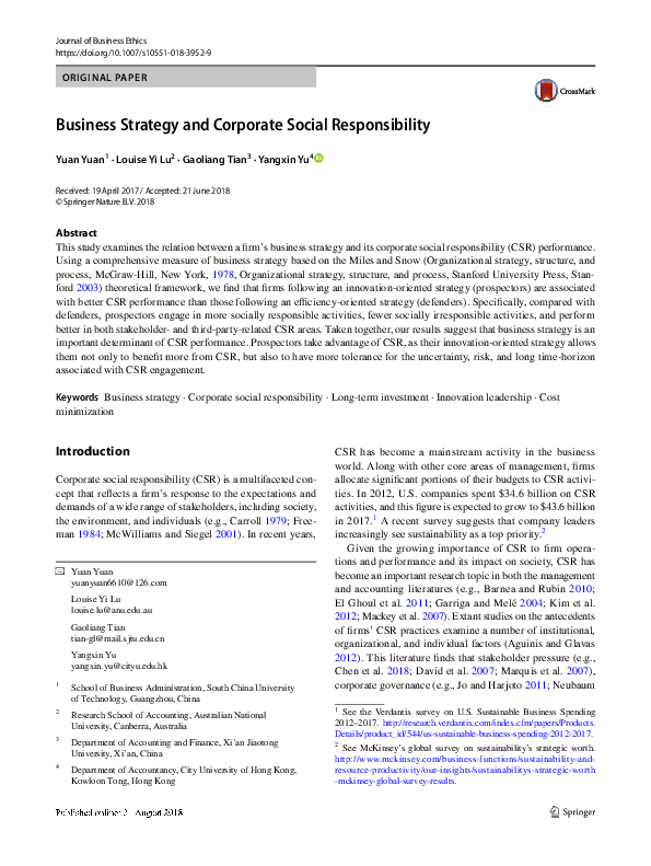 (PDF) Business Strategy and Corporate Social Responsibility
