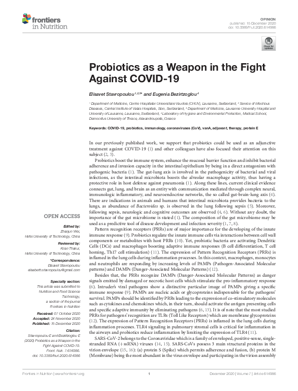 (PDF) Probiotics as a Weapon in the Fight Against COVID-19