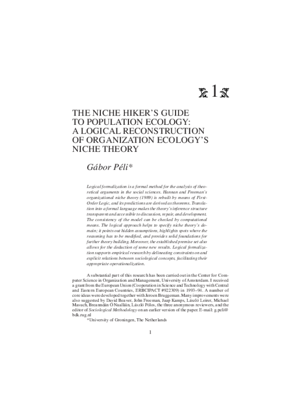 (PDF) 1. The Niche Hiker's Guide to Population Ecology: A Logical ...