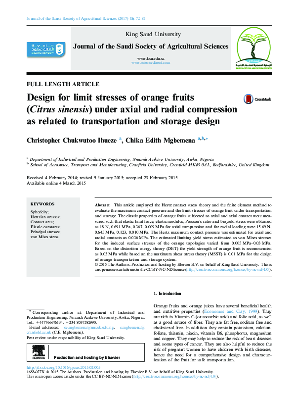 (PDF) Design for limit stresses of orange fruits (Citrus sinensis ...