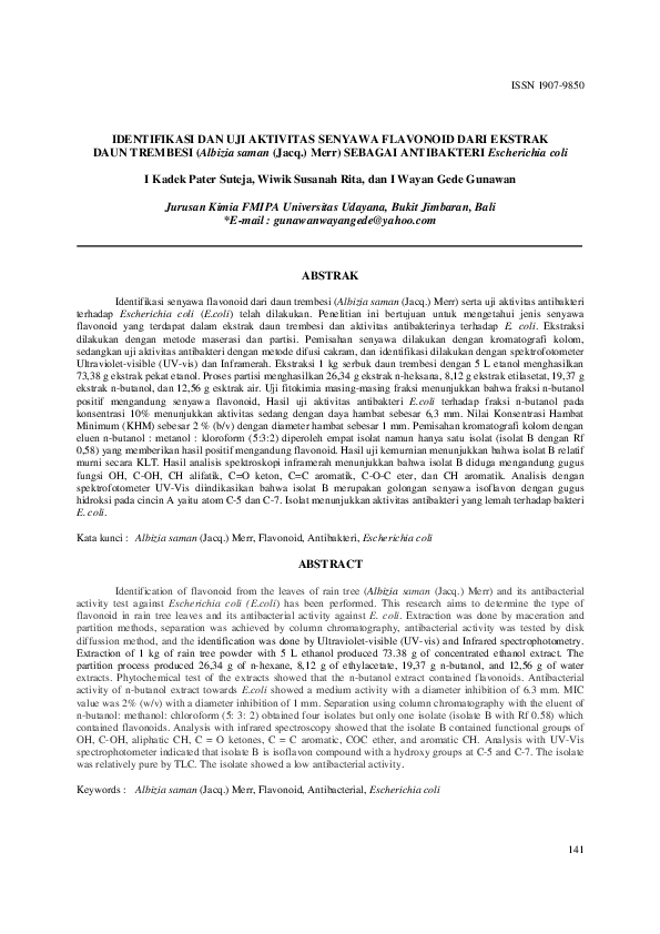 (PDF) IDENTIFIKASI DAN UJI AKTIVITAS SENYAWA FLAVONOID DARI EKSTRAK