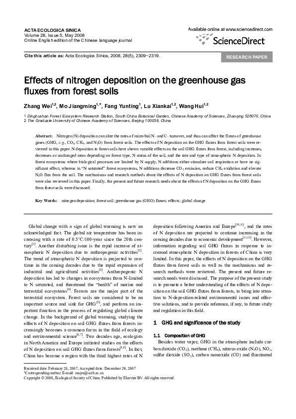 (PDF) Effects of nitrogen deposition on the greenhouse gas fluxes from ...