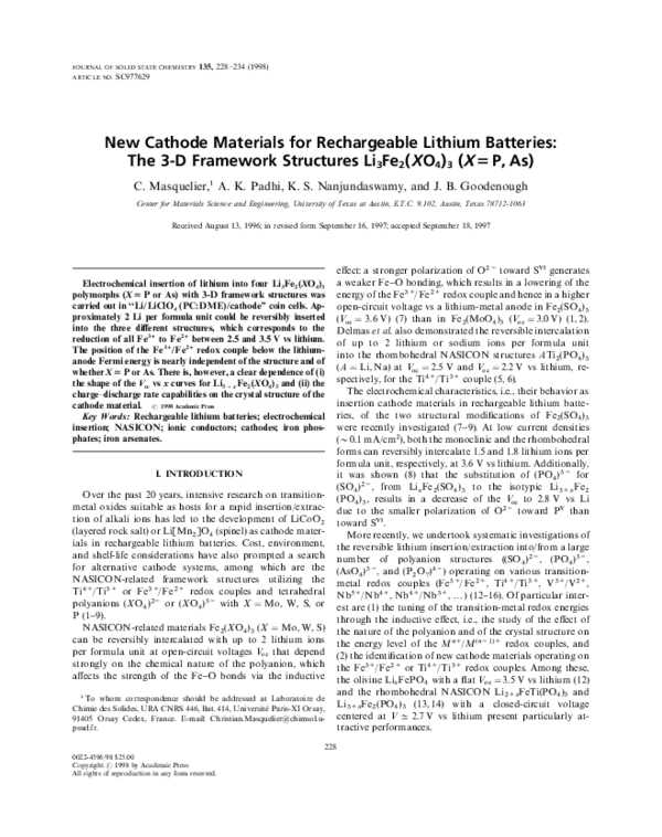 (PDF) New Cathode Materials for Rechargeable Lithium Batteries: The 3-D ...