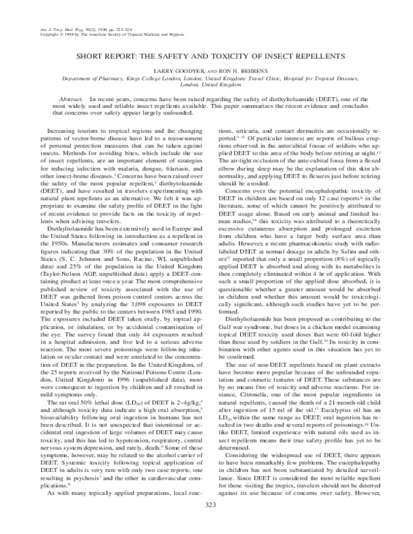 (PDF) Short report: The safety and toxicity of insect repellents