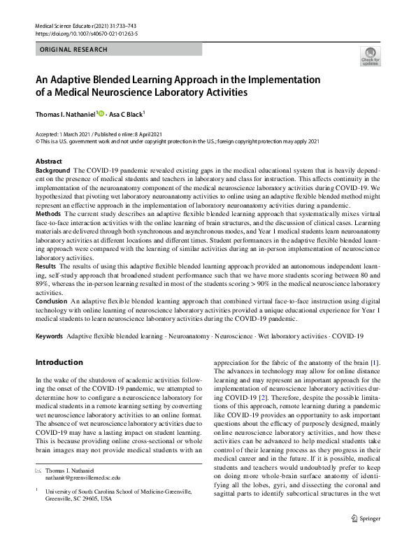 (PDF) An Adaptive Blended Learning Approach in the Implementation of a ...