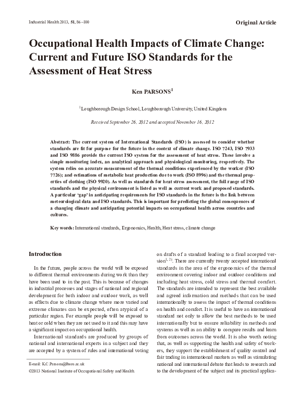 (PDF) Occupational Health Impacts of Climate Change: Current and Future ...
