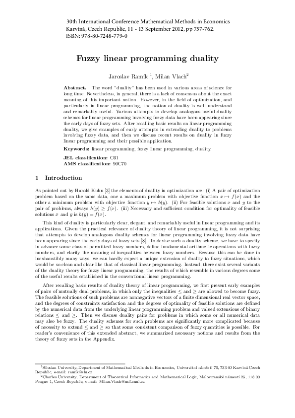(PDF) Fuzzy Linear Programming Duality