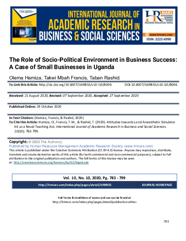 (PDF) The Role of Socio-Political Environment in Business Success: A ...