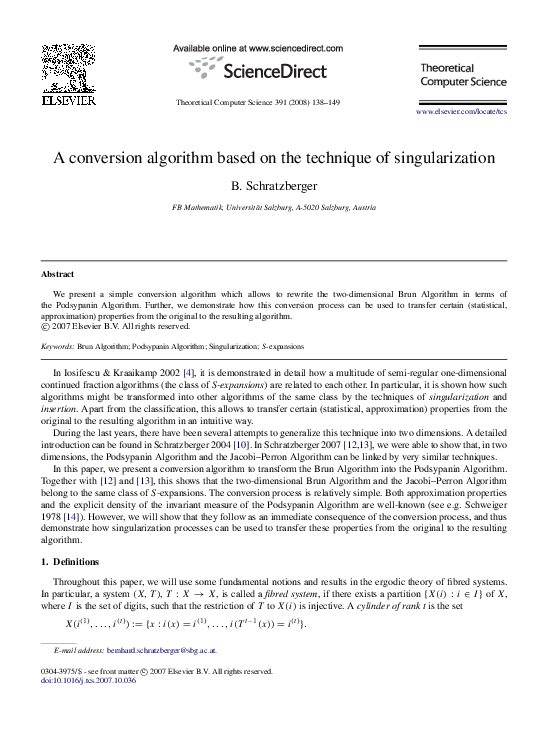 (PDF) A conversion algorithm based on the technique of singularization