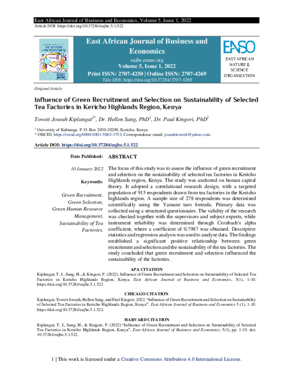 (PDF) Influence of Green Recruitment and Selection on Sustainability of ...