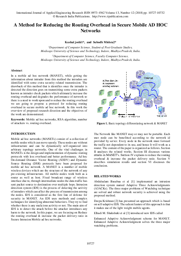 (PDF) A Method for Reducing the Routing Overhead in Secure Mobile AD ...