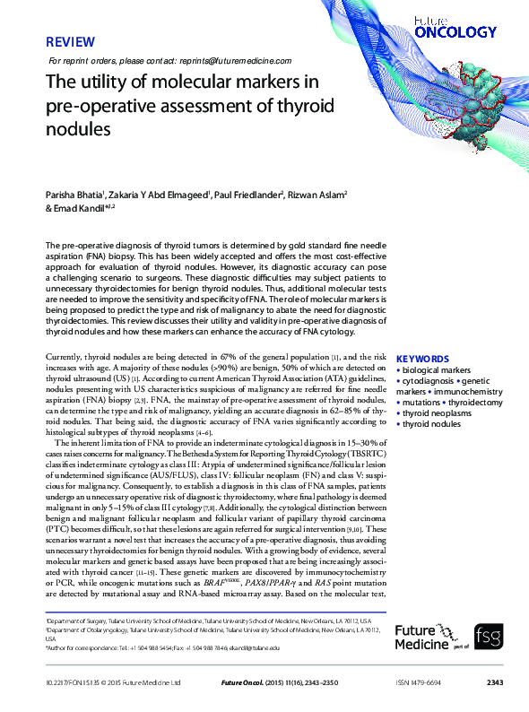 (PDF) The utility of molecular markers in pre-operative assessment of ...