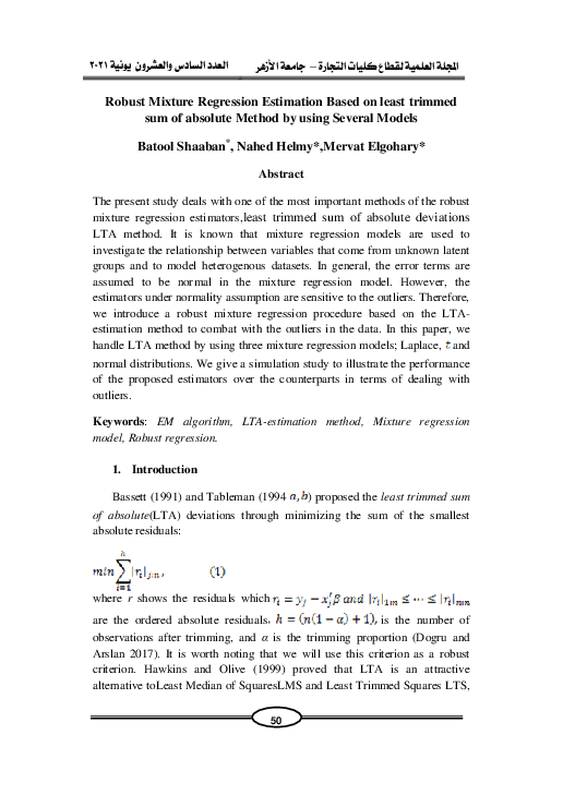 (PDF) Robust Mixture Regression Estimation Based on least trimmed sum ...