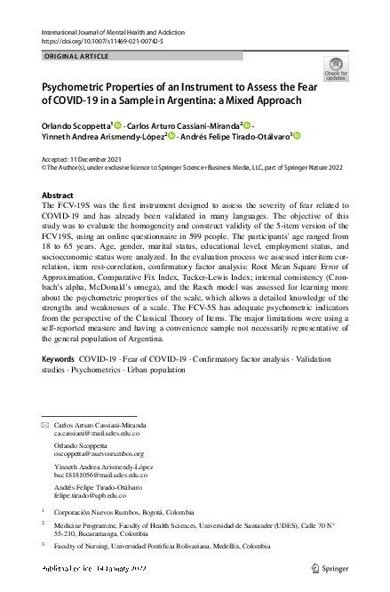 (PDF) Psychometric Properties of an Instrument to Assess the Fear of ...