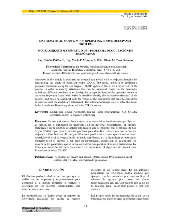(PDF) Mathematical Modeling of Operating Rooms Occupancy Problem ...