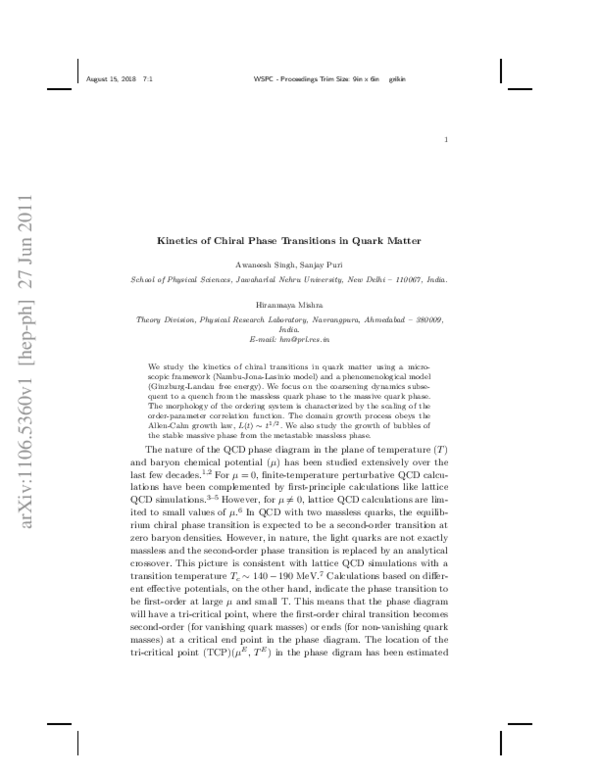 (PDF) Kinetics of Chiral Phase Transitions in Quark Matter