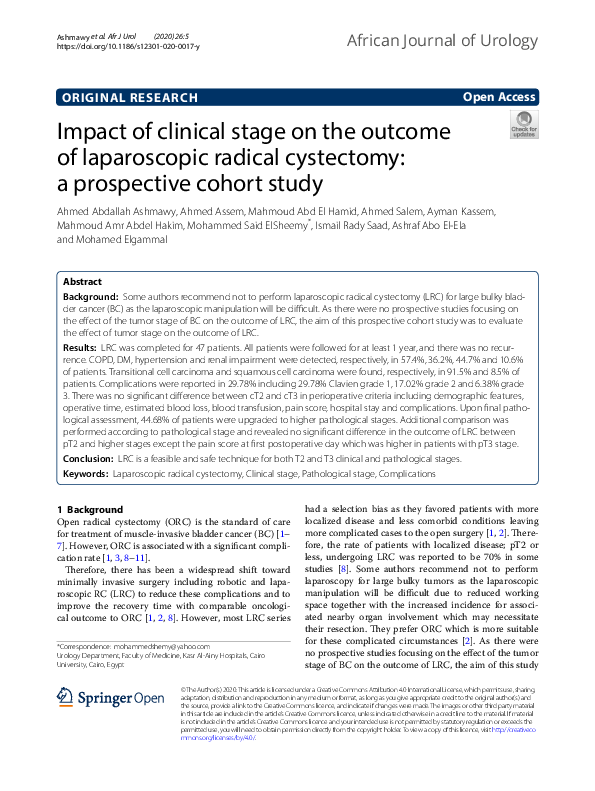 (PDF) Impact of clinical stage on the outcome of laparoscopic radical ...