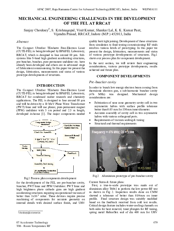 (PDF) Mechanical Engineering Challenges in the Development of the Fel ...