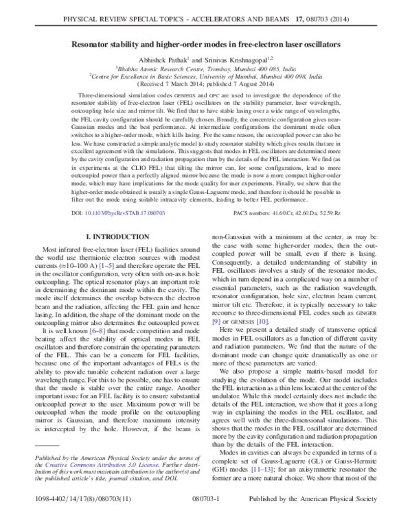 (PDF) Resonator stability and higher-order modes in free-electron laser ...