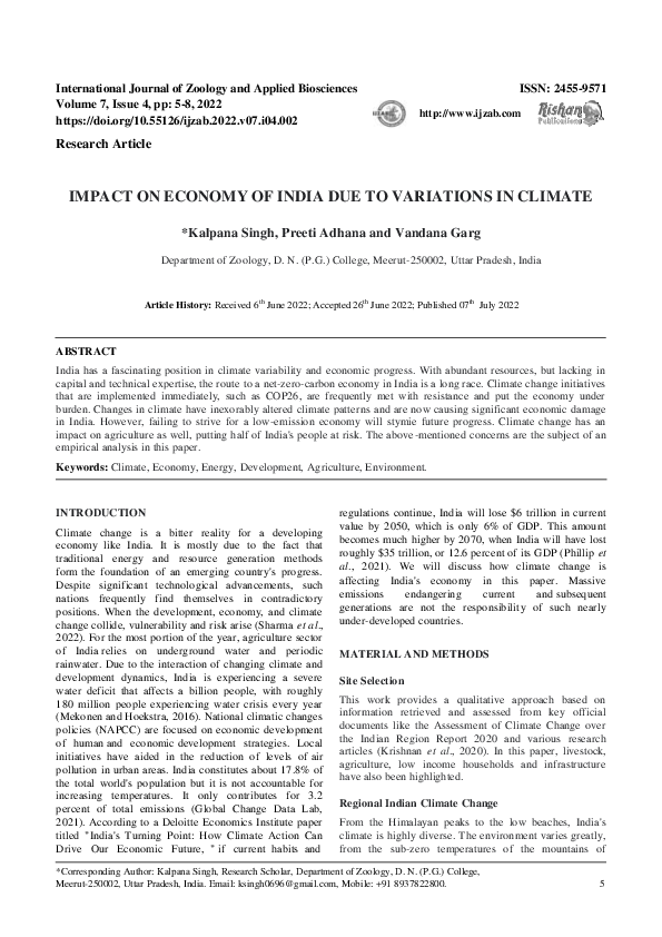 (PDF) IMPACT ON ECONOMY OF INDIA DUE TO VARIATIONS IN CLIMATE