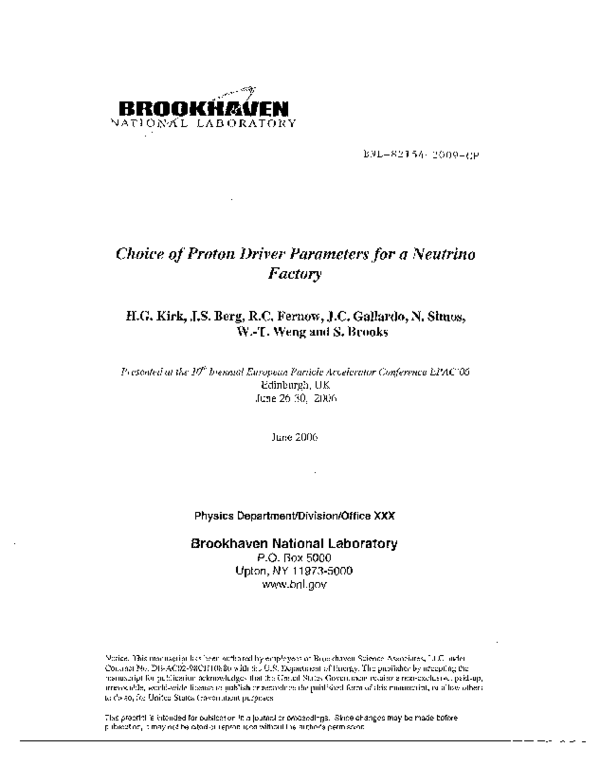 (PDF) Choice of Proton Driver Parameters for a Neutrino Factory