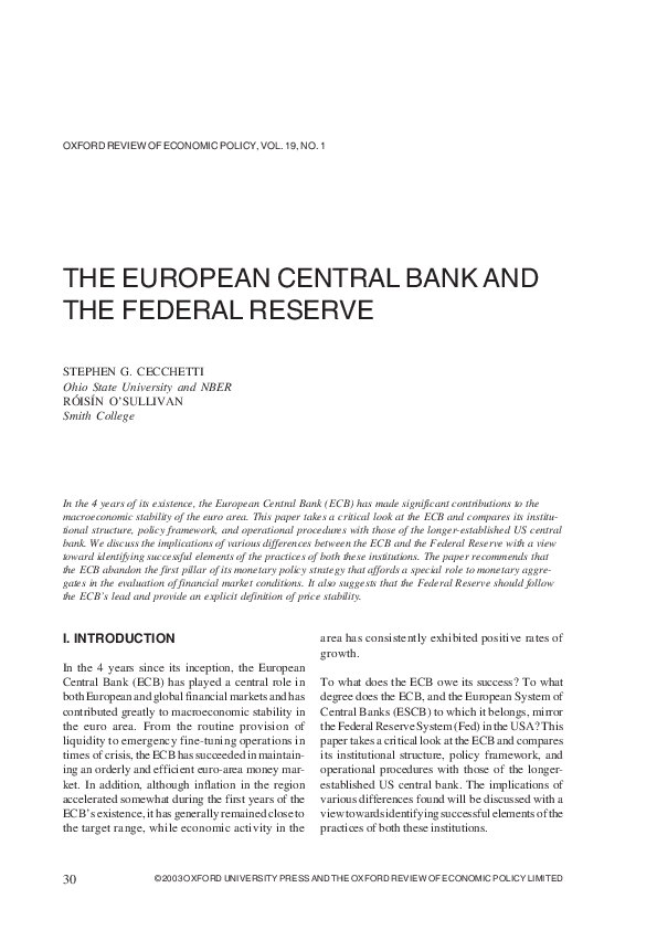 (PDF) The European Central Bank and the Federal Reserve