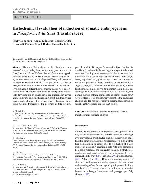 (PDF) Histochemical evaluation of induction of somatic embryogenesis in ...