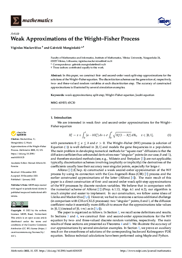 (PDF) Weak Approximations of the Wright–Fisher Process
