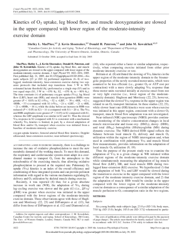 (PDF) Kinetics of O2 uptake, leg blood flow, and muscle deoxygenation ...