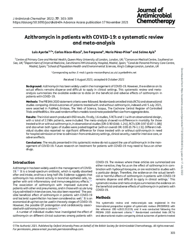  PDF Azithromycin In Patients With COVID 19 A Systematic Review And 