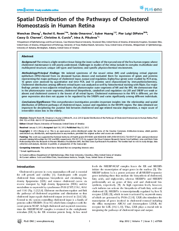 (PDF) Spatial Distribution of the Pathways of Cholesterol Homeostasis ...