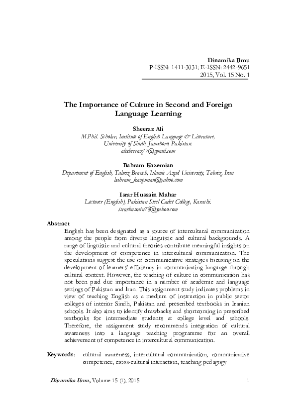 (PDF) The Importance of Culture in Second and Foreign Language Learning