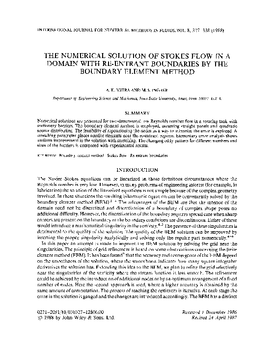 (PDF) The numerical solution of Stokes flow in a domain with re-entrant ...