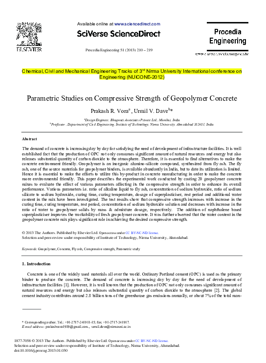 (PDF) Parametric Studies on Compressive Strength of Geopolymer Concrete