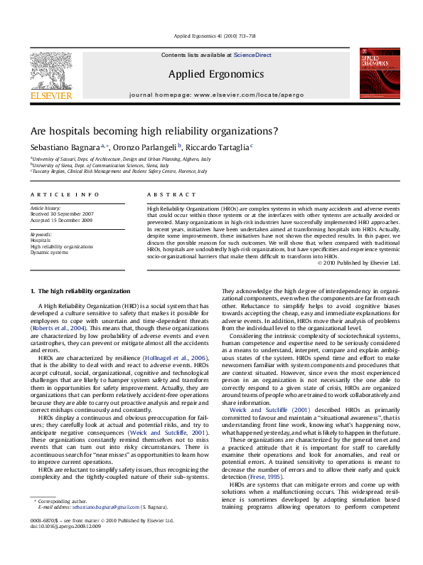 (PDF) Are hospitals becoming high reliability organizations?
